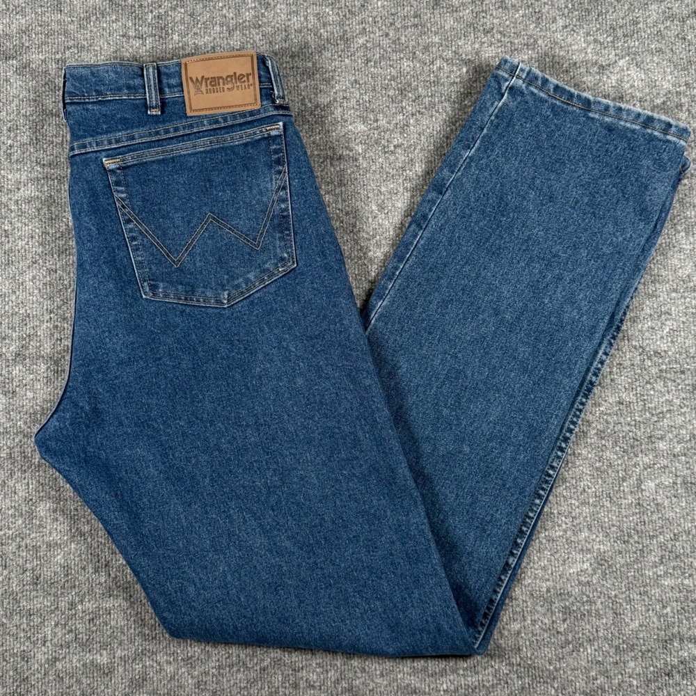 Wrangler Jeans 36x38 37x37 Tall Dark Wash Straight Fit Denim Durable Work Cowboy